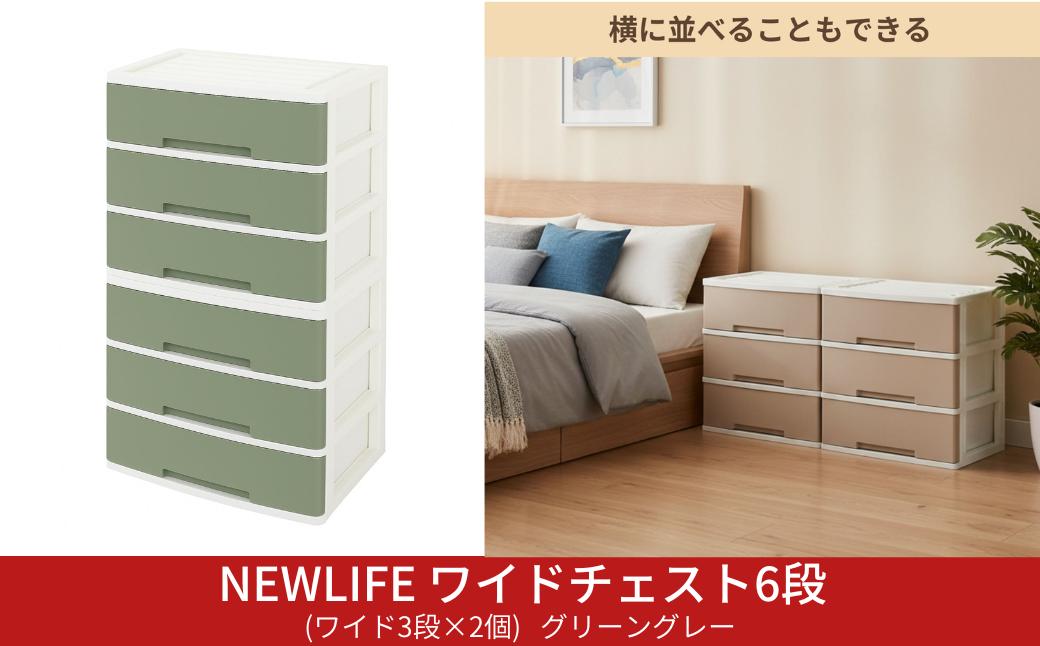 
                  NEWLIFE ワイドチェスト 6段 (ワイド3段×2個) 幅60cm グリーングレー 収納ケース 衣装ケース プラスチック 新生活 引っ越し 大容量 引き出し プラスチック 収納棚 おしゃれ 押入れ 押し入れ収納 リビング収納 キャスター付 衣類収納 クローゼット【023S090】
                