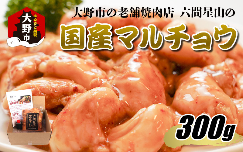 
大野市の老舗焼肉店 六間星山の「国産マルチョウ300g 味付け つけダレ付」（冷凍）
