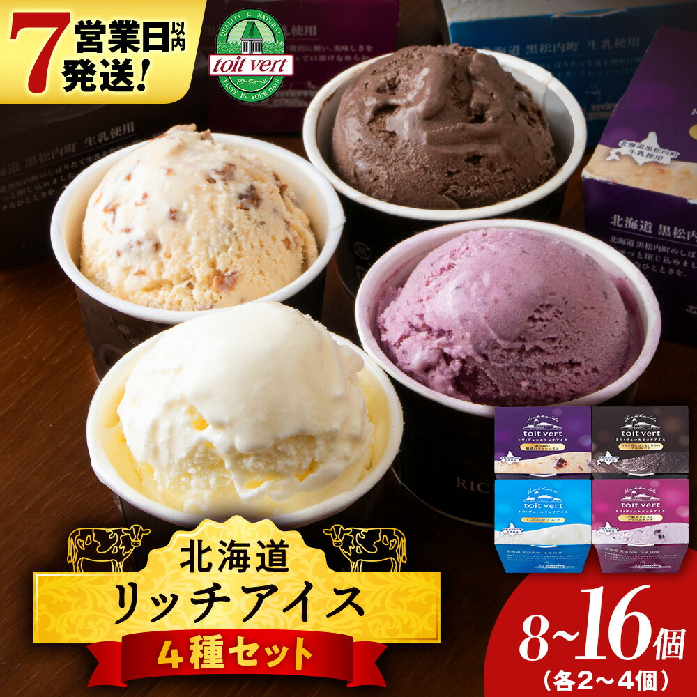 【ふるさと納税】 【7営業日以内発送】リッチアイス 選べる8個〜16個セット（100ml）【 4種 × 各2個〜4個】ミルク チョコ ラムレーズン カシス チーズ アイス アイスクリーム デザート スイーツ 北海道ふるさと納税 ふるさと納税 北海道 黒松内町 通販 ギフト