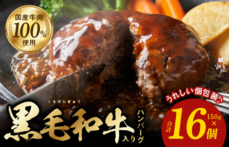 
黒毛和牛入り 国産牛肉100％ ハンバーグ 150g×16個 個包装
