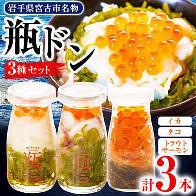 ふるさと納税 宮古市 瓶ドン イカ タコ トラウトサーモンいくら 1本 3本セット 海鮮丼 お取り寄せ 冷凍 お手軽