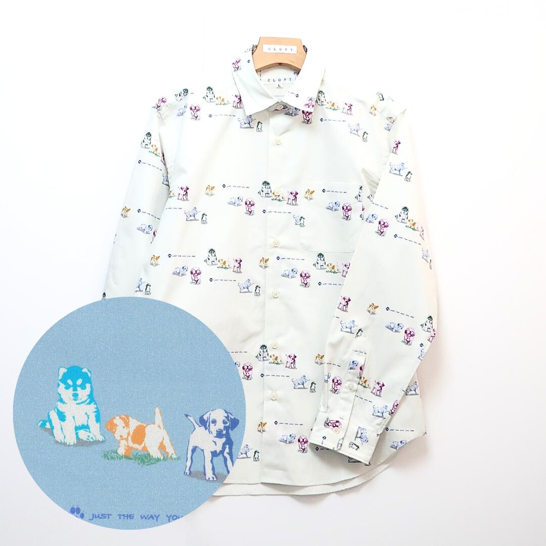 【ふるさと納税】CLOFT 綿100％長袖プリントシャツ”素顔のままで”仔犬柄（C/＃11ホワイト） XL 長袖 シャツ プリントシャツ 犬柄 dog デザイン おしゃれ 個性 上質 こだわり ギフト プレゼント 贈り物 東京 新宿 白 ホワイト 0139-022-S07-3
