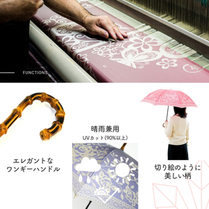 高級織物傘【婦人折りたたみ傘】kirie バラ セイジグリーン 切り絵のような繊細な模様の晴雨兼用傘 ／折り畳み 雨具 雨傘 日傘 パステル UVカット  8本骨 手開き UV加工 送料無料 山梨県 