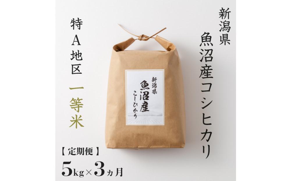 《 令和7年産 新米 》 定期便 5kg × 3ヶ月 魚沼産コシヒカリ 一等米 ( 慣行栽培 )
