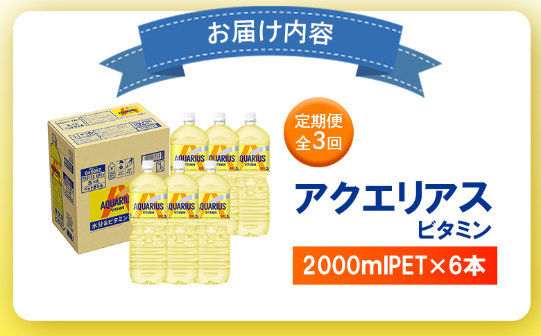 定期便 全3回 アクエリアス ビタミン 2LPET×6本 | ビタミン マルチビタミン ビタミン飲料 健康飲料 スポーツドリンク 熱中症対策 水分補給 大容量 2Lペットボトル 6本セット 日常使い 