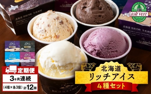 【定期便3ヶ月】リッチアイスクリーム 12個セット（100ml）【4種×各3個】アイス スイーツ おやつ 冷凍 食べ比べ