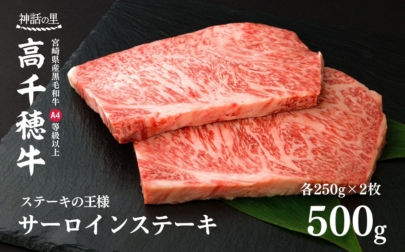 宮崎県産黒毛和牛A4等級以上 高千穂牛サーロインステーキ 250g×2枚 計500g  A1