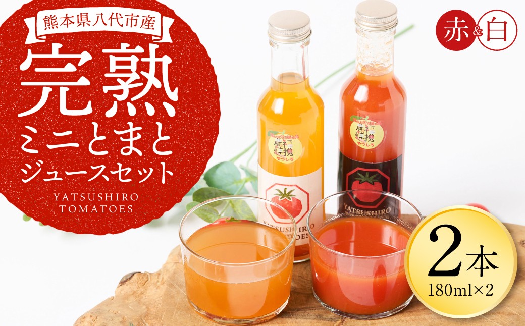 
                  八代産完熟ミニとまとジュース 180ml（赤・白） 2本セット トマトジュース トマト ミニトマト 完熟 ジュース 飲料 野菜 熊本県 八代市
                