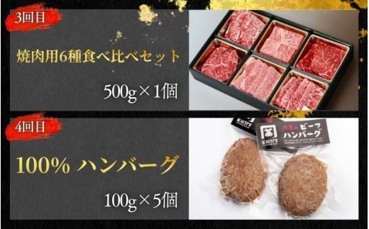 【全4回】美熊野牛 定期便B ＜すき焼きしゃぶしゃぶ用ロース＆赤身モモ肉 800g・切り落とし 800g・焼肉用6種食べ比べ 500ｇ・100％ハンバーグ 100g×5個＞  牛肉 肉 ブランド牛 和