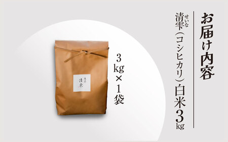 ＜令和7年9月末より発送予定！＞京都夜久野産　清雫（せいな）　コシヒカリ＜白米3kg＞/  令和7年度産 先行 3kg 収穫 白米 夜久野 京都 京都府 福知山 FCDB025