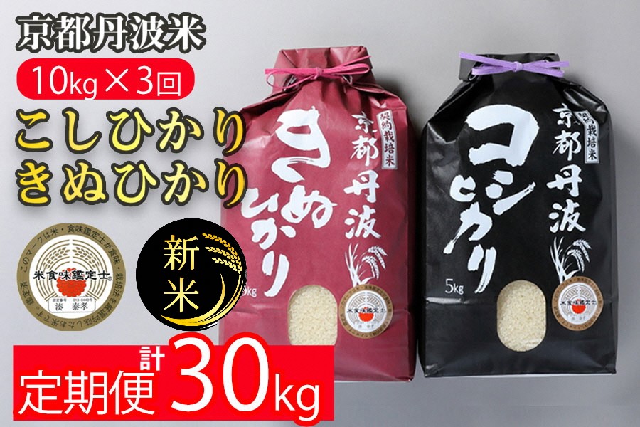 【定期便】令和6年産 新米 先行予約 訳あり 京都丹波米10kg(こしひかり5kg・きぬひかり5kg)×3回 計30kg 3ヶ月 白米 3回定期便 コシヒカリ・キヌヒカリ 各5kg 定期便 米 ※精米