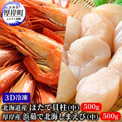 ふるさと納税 厚岸町 厚岸漁協イチオシ!【3D冷凍】ほたて 500g・しまえび 500gセット