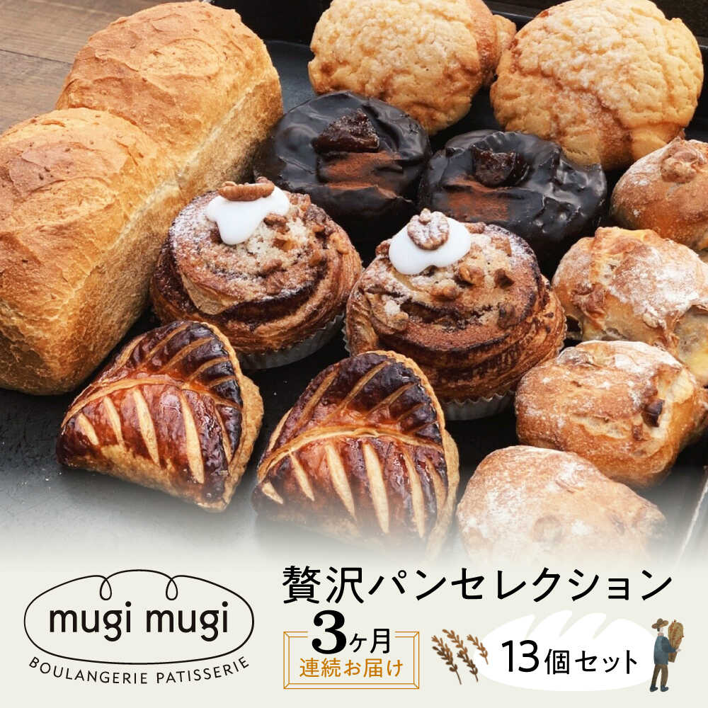 【ふるさと納税】【全3回定期便】【冷凍】mugimugiの贅沢セレクション13個セット パン 詰め合わせ 人気 パン屋 三次市/麦麦[APCI005]