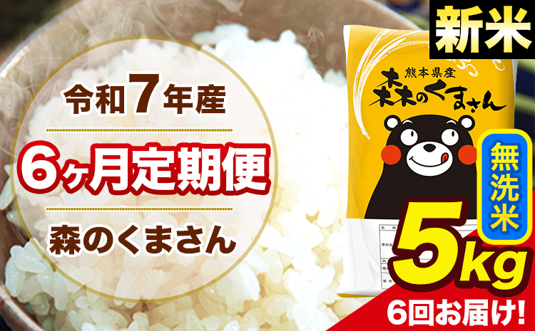 新米 米 令和7年産 森のくまさん【6ヶ月定期便】 無洗米 5kg 5kg×1袋 計6回お届け 《1月から出荷開始》 お米 こめ 熊本県産 ご飯 備蓄