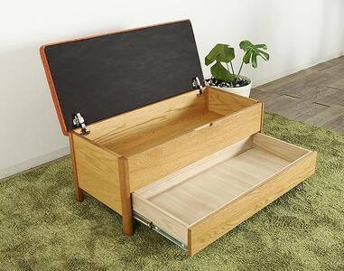 大川家具 シム 100cm ベンチチェスト 収納 レザー 生地  天然木オーク 野中木工所