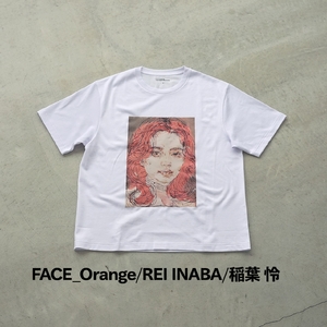 ＜新登場＞VOICE GATHERING アートプリントT-Shirt(FACE_Orange・Mサイズ・1枚) Tシャツ 半袖 トップス ホワイト 白 クルーネック M L サイズ アート デザイン