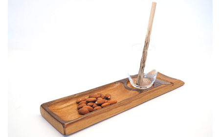 No.543 ウイスキー樽材で作った晩酌用木皿とマドラーセット