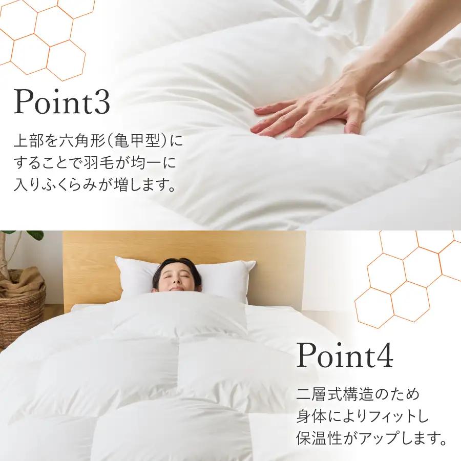 本掛けふとん 【甲州羽毛ふとん】限定品 亀甲二層式ポーランドホワイトマザーグースダウン95％（シングル）ホワイト 掛け布団