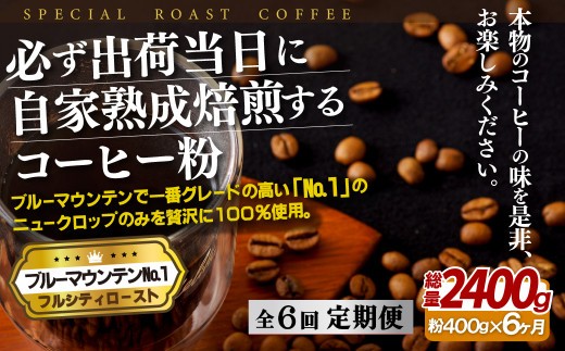 
E276z 【6回定期便】必ず出荷日に自家熟成焙煎 ブルーマウンテン粉No.1(400g) コーヒー粉
