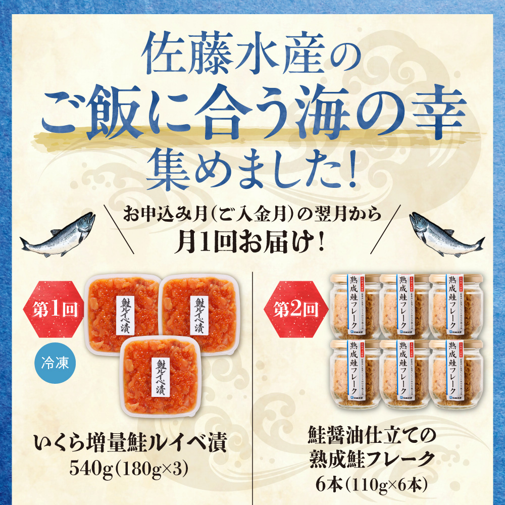 【定期便6回】佐藤水産 ご飯がすすむ！海の幸づくし定期便（鮭・いくら・筋子）_is001-320-999
