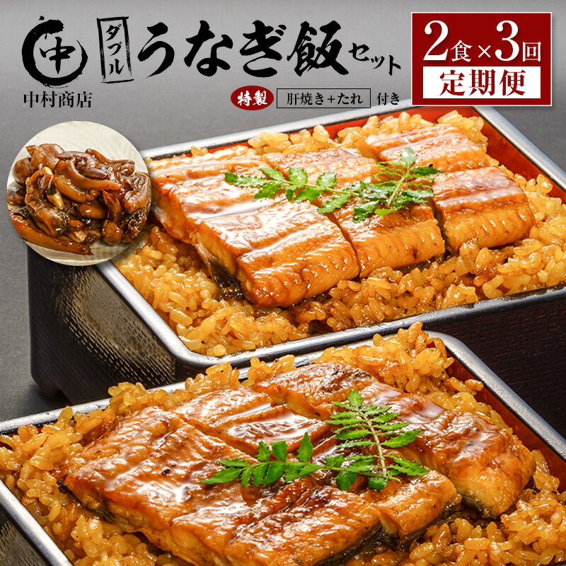 【ふるさと納税】＜3回定期便＞ 国産 ダブルうなぎ飯セット（1回あたり 320g×2食）肝焼き・たれ付き 宮崎県産 鰻 中村商店