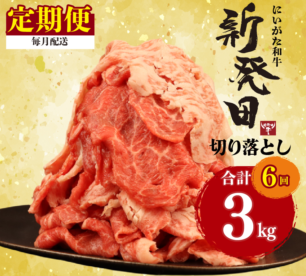 【定期便】 切り落とし 500g×6回 計3kg 新発田牛 黒毛和牛 霜降り 和牛 ブランド牛 国産 しゃぶしゃぶ 小間切れ 小分け 贈答 お歳暮 新潟 新発田 新潟県 新発田市 近江牛 神戸牛 松阪牛 米沢牛 三大和牛 に負けない アルビレックス アルビレックス新潟 えのもとミート enomoto027