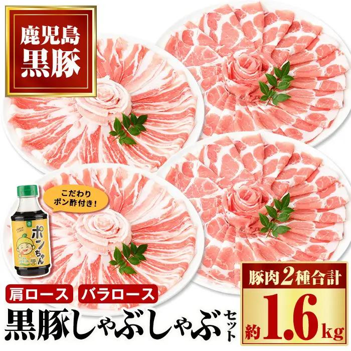 かごしま黒豚 しゃぶしゃぶ セット 計1.6kg ポン酢1本付き【和田養豚】B02081