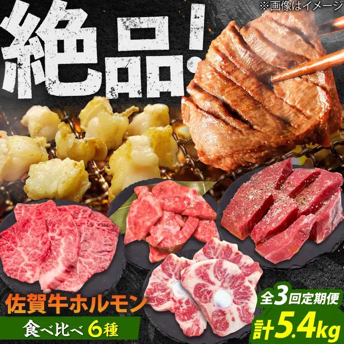 【全3回定期便】佐賀牛6種食べ比べ！ ホルモンバラエティセット 5.4kg 4-5人前 タン・小腸など 吉野ヶ里町/やきとり紋次郎[FCJ104]