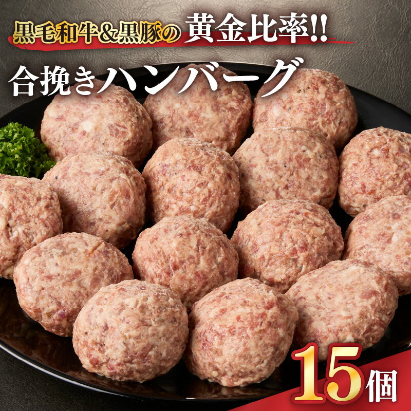 【ふるさと納税】黒毛和牛＆黒豚の黄金比率！！合挽き ハンバーグ 合計1.8kg［120g×15個］ 国産 冷凍 冷凍食品 冷凍ハンバーグ 肉 牛肉 牛 豚肉 豚 冷凍ハンバーグ 【ことぶき精肉店】
