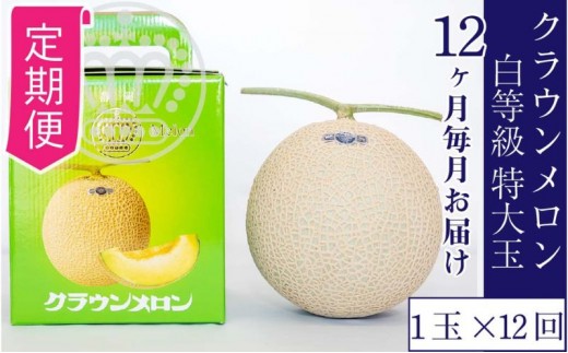 【12ヶ月定期便】クラウンメロン並【白等級】特大玉1.5kg前後　1玉入り