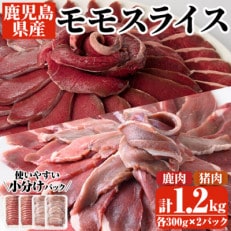 阿久根産!猪肉&鹿肉モモスライス(計1.2kg・各300g×2パック)【いかくら阿久根】22-16