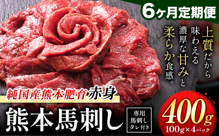 
                  【6ヶ月定期便】赤身馬刺し 400g【純国産熊本肥育】生食用 冷凍 専用馬刺しタレ付き《お申込み翌月から出荷》熊本県 南関町 馬刺し 赤身
                
