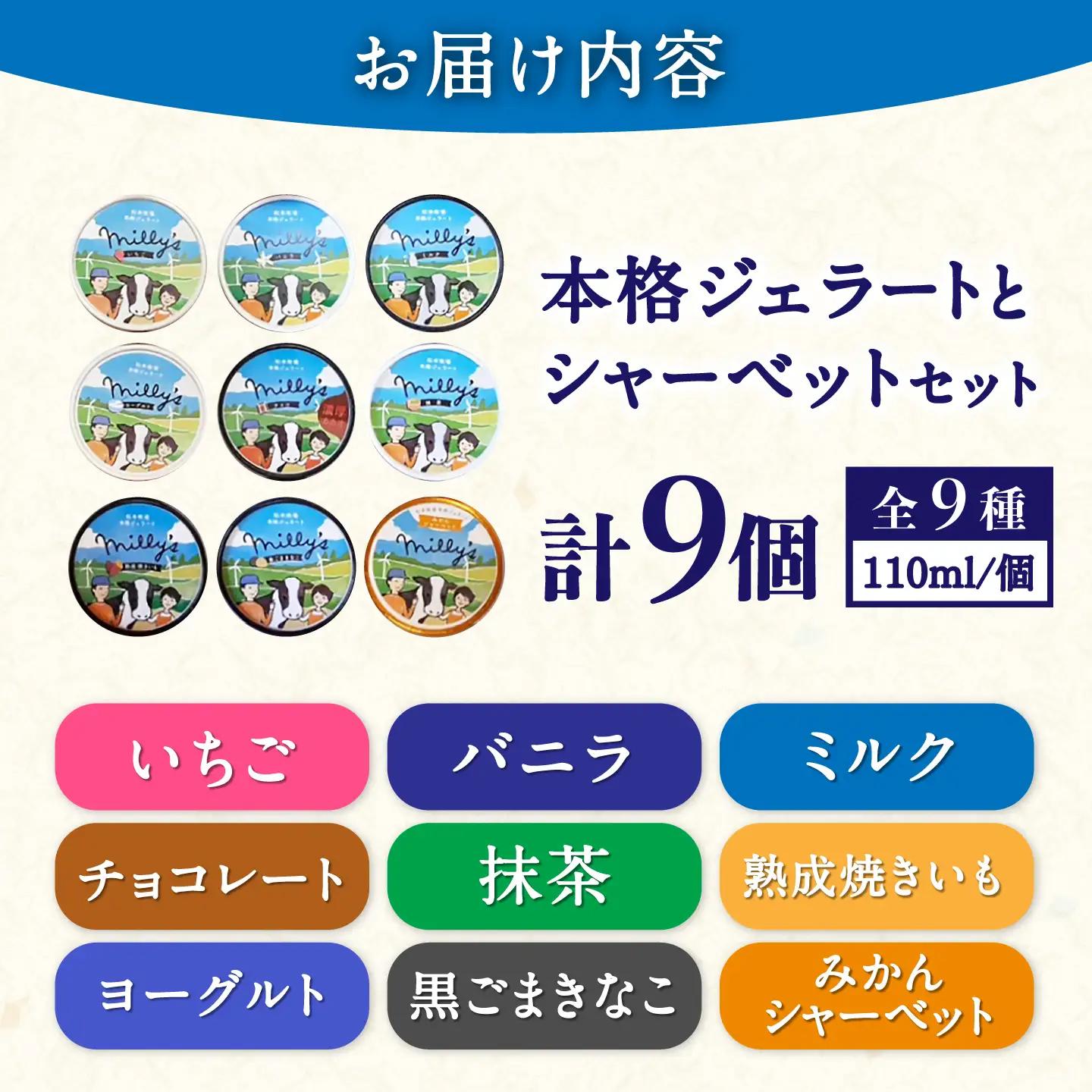 本格ジェラート ミリーズ9個セット 110ml×9個 / ジェラート アイス アイスクリーム シャーベット ギフト 贈答 / 佐賀県 / 松本アイス工房[41AOAA002]