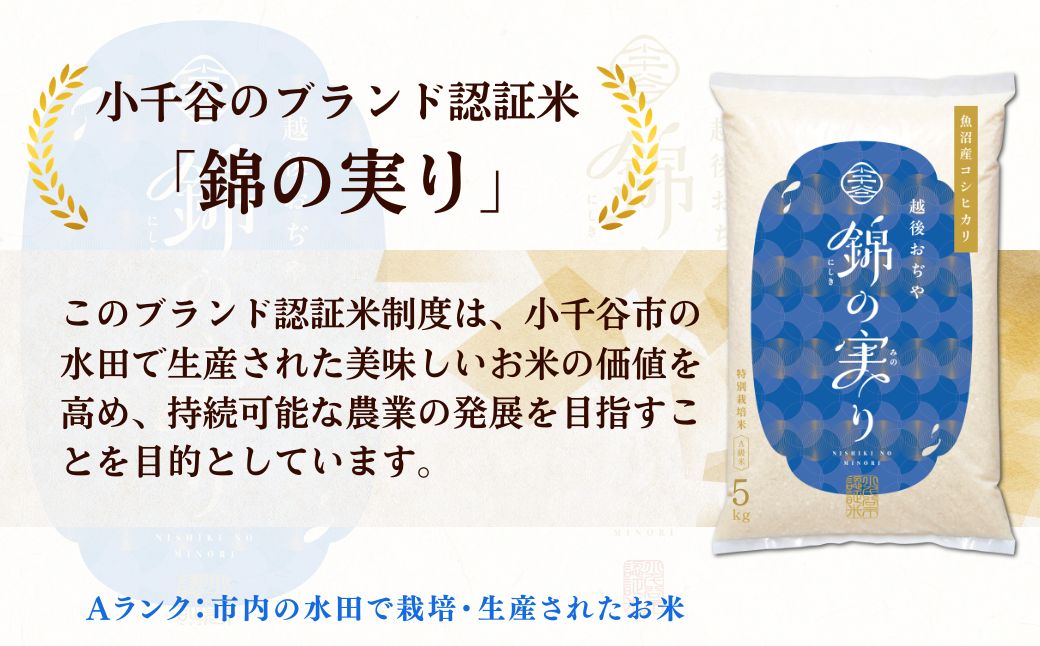 【コシヒカリ】令和7年産 魚沼産コシヒカリ 定期便 ブランド認証米 錦の実り Aランク 精米20kg (5kg×2袋×毎月全2回)  農薬化学肥料肥料5割減 品質管理 | 特A評価 新潟産コシヒカリ 