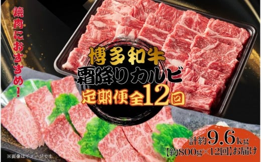 博多和牛　霜降りカルビ　全12回定期便　約800ｇ×12回