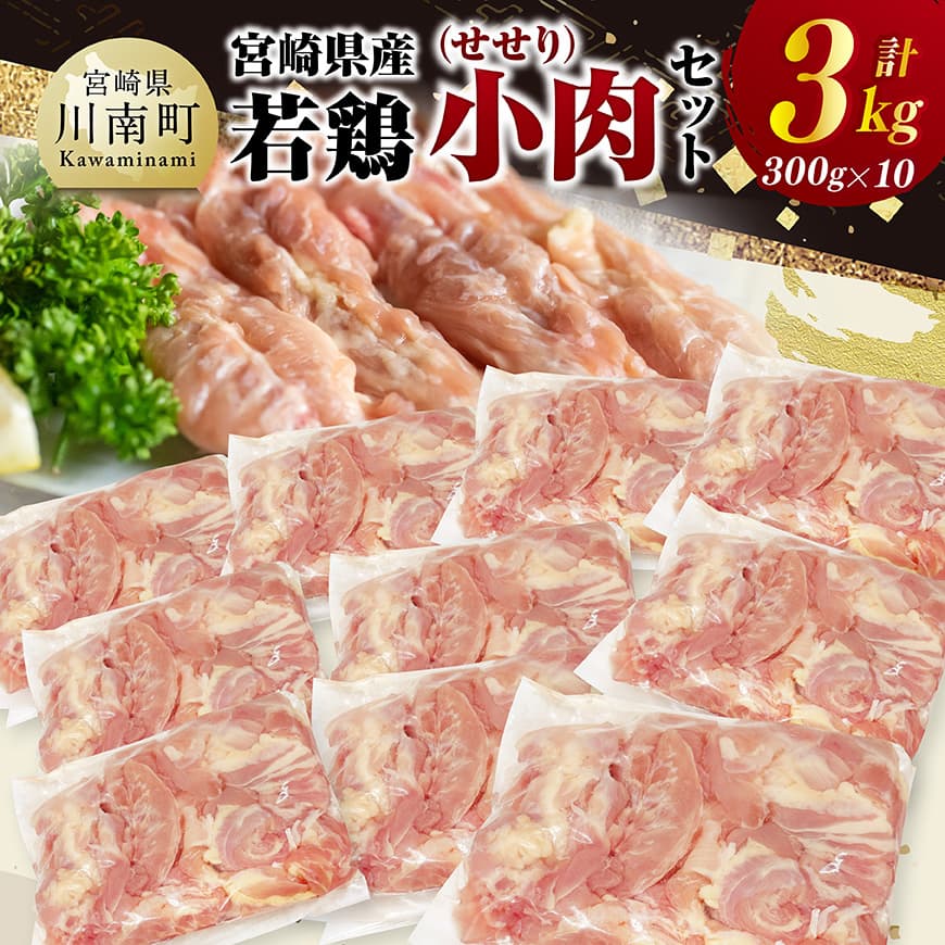【ふるさと納税】※レビューキャンペーン※ 宮崎県産若鶏　小肉(せせり)3kg（300g×10） - 肉 鶏 鶏肉 国産 九州産 宮崎県産 日本 若鶏 若鳥 セセリ 小肉 小分け こわけ 新鮮 便利 時短 簡単調理 冷凍 焼き鳥 焼鳥 ヤキトリ 小分け 焼くだけ 送料無料 宮崎県川南町 C11606