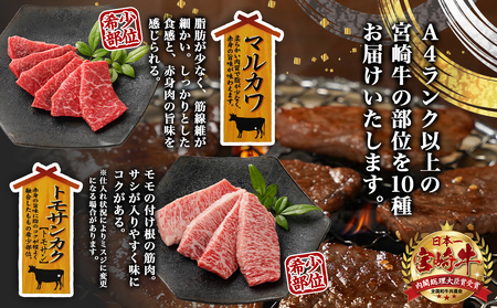 宮崎牛食べ比べ10種盛り焼肉セット_17-3102_(都城市) 都城産 宮崎牛 A4ランク 焼肉 セット 内モモ カタ トンビ ランプ ラムシン マルシン カメノコ イチボ マルカワ ミスジorトモサ