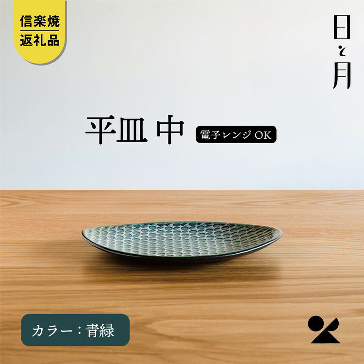 【ふるさと納税】【信楽焼・明山】日と月 平皿 中（青緑）ht-16