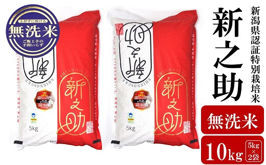 【令和6年産米】新之助 無洗米 10kg（5kg×2袋）新潟県認証特別栽培米 お米 新潟県産 アグリーホンマ[Y0369]