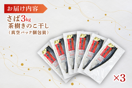 さば 3kg 個包装 茶樹きのこ干し 干物 小分け 真空 パック 冷凍 切身 開き フィーレ フィレ 鯖 魚 おかず 大洗町_EB005