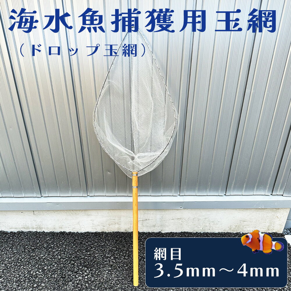 【ふるさと納税】海水魚捕獲用玉網（ドロップ玉網）BL-D-3.5T ／ 全長100cm 網目 3.5～4mm 釣り具 採集 生き物 観察 魚 捕獲用玉網 ドロップ玉網 手すきテグスネット ステンレス枠 木製柄 角度調整 スレに強い 釣り用品 釣具 釣り道具 三谷漁具 No.581