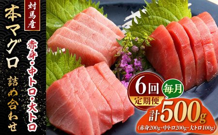 【全6回定期便】対馬産 本マグロ 500g（赤身200g、中トロ200g、大トロ100g） トロの華 対馬 新鮮 マグロ 大トロ 鮪 刺身 [WAQ057]