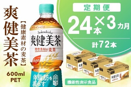 【3カ月定期便】爽健美茶 健康素材の麦茶 600mlPET×24本(合計3ケース)【機能性表示食品】【コカコーラ ローズヒップ 定期便 脂肪 健康的 おいしい 飲みやすい ポリフェノール 機能性表示食品】C4-F090371