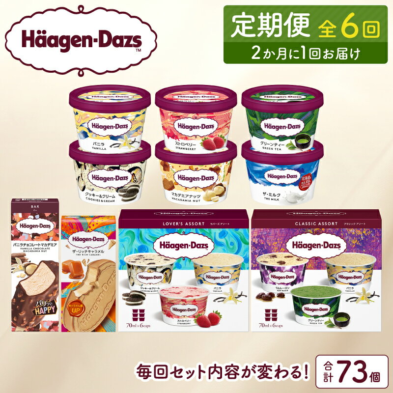 【ふるさと納税】全6回 隔月 食べ比べ 定期便 ハーゲンダッツ 人気 セット アイス スイーツ デザート バニラ ストロベリー チョコレート ご褒美 詰め合わせ 贅沢 乳製品 おやつ ミニカップ おすすめ お取り寄せ グルメ 冷凍 北海道 浜中町 送料無料