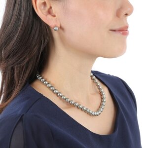 【RoseYumiRose】8mmパール3点セット(ネックレス/ペンダント/ピアス)グレー【配送不可地域：沖縄県】【1663323】