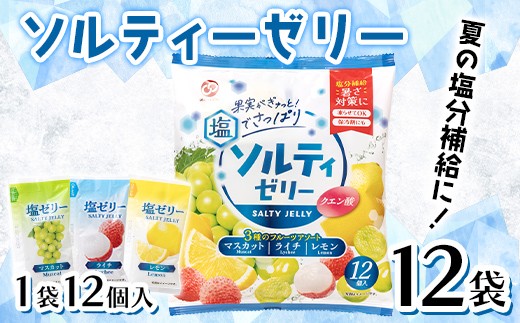 
                  夏塩分補給に！ソルティーゼリー (18g×12個入)×12袋 F21E-561
                