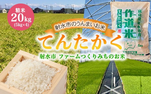 
                  【射水市】【射水の美味しいお米】ファームつくりみちのお米　作道米R8年度産てんたかく20kg（5kg×4）【精米】 ｜米 こめ コメ てんたかく 天高く 白米 ブランド米 銘柄米 人気 ランキング 富山 富山米 北陸 北陸米 富山てんたかく 北陸てんたかく 精米てんたかく 20キロ 20キロ米 20kg 20kg米 ※離島への配送不可  ※2026年8月中旬～9月上旬頃に順次発送予定
                
