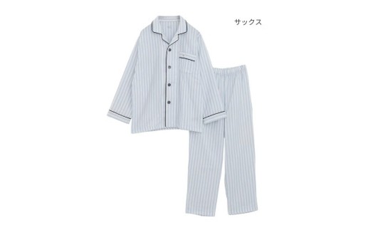【快眠ラボ】雲ごこちガーゼ 甘撚り３重ガーゼ＜サックス／Ｓサイズ＞【播州織使用】メンズ ストライプ パジャマ　47-22