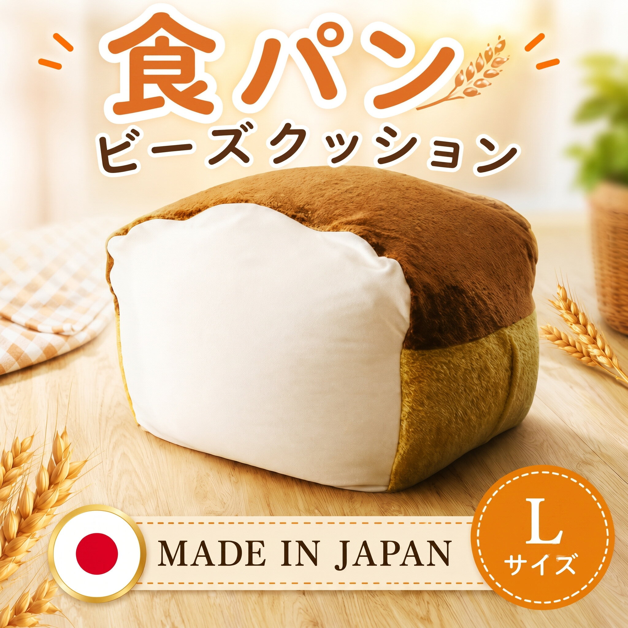 【ふるさと納税】食パンビーズクッションLサイズ ／ ビーズクッション 食パン型クッション ユニーク雑貨 インテリアクッション リビング用 かわいいデザイン 洗えるカバー プレゼント向け お昼寝グッズ こども部屋用 くつろぎアイテム 大判クッション 癒しグッズ 厚木市