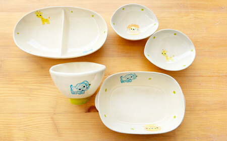 【瀬戸焼】子供用食器5点セット（動物）贈答品対応【窯元SOUSEN】/食育 子育て ギフト [BBCQ010]